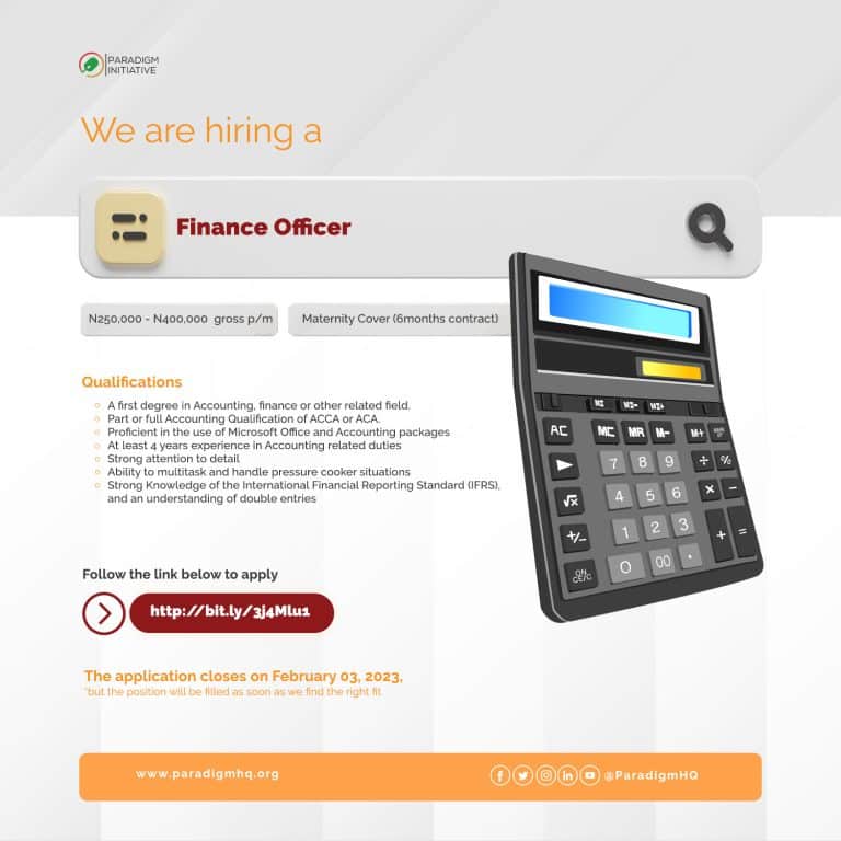 Vacancy Finance Officer(Maternity Cover) Paradigm Initiative