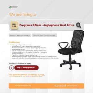Vacancy Announcement - Maternity Cover - Programs Officer - Anglophone West Africa