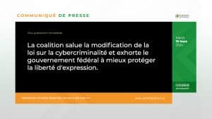 La coalition salue la modification de la loi sur la cybercriminalité et exhorte le gouvernement fédéral à mieux protéger la liberté d'expression